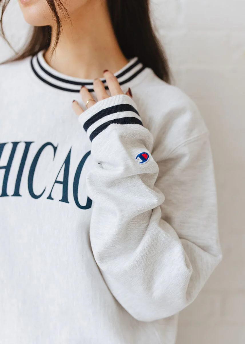 Chicago Champion Striped Rib Crewneck - Navy - Image 3