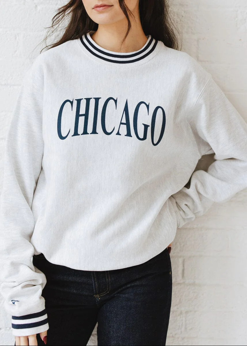 Chicago Champion Striped Rib Crewneck - Navy - Image 4