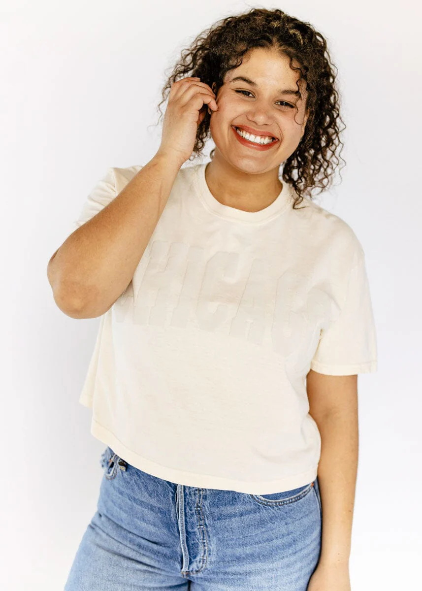 Chicago Collegiate Puff Crop Tee - Ivory - Image 3