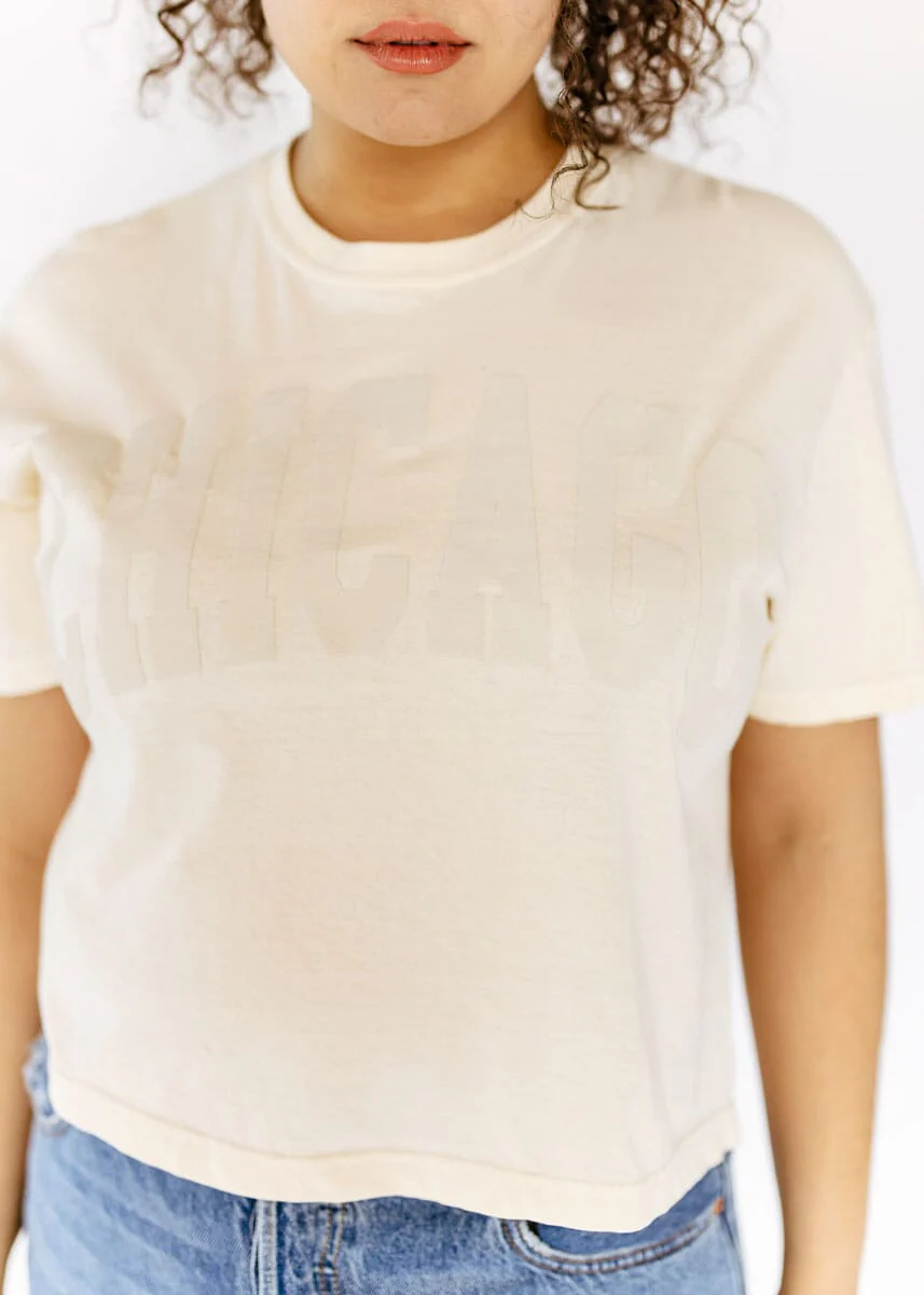 Chicago Collegiate Puff Crop Tee - Ivory - Image 4