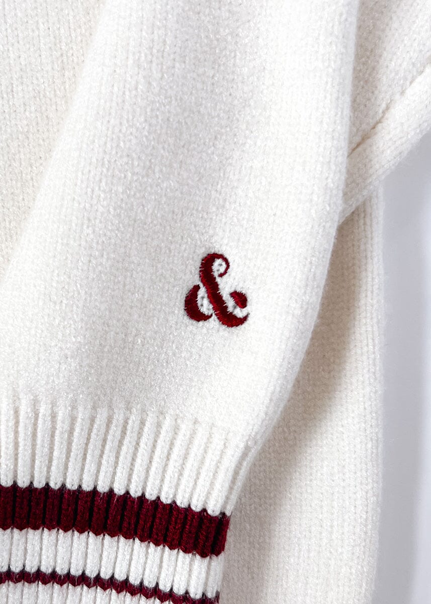 Chicago Collegiate V-Neck Sweater - Cream/Maroon - Image 10