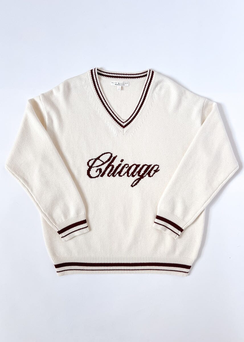 Chicago Collegiate V-Neck Sweater - Cream/Maroon - Image 2