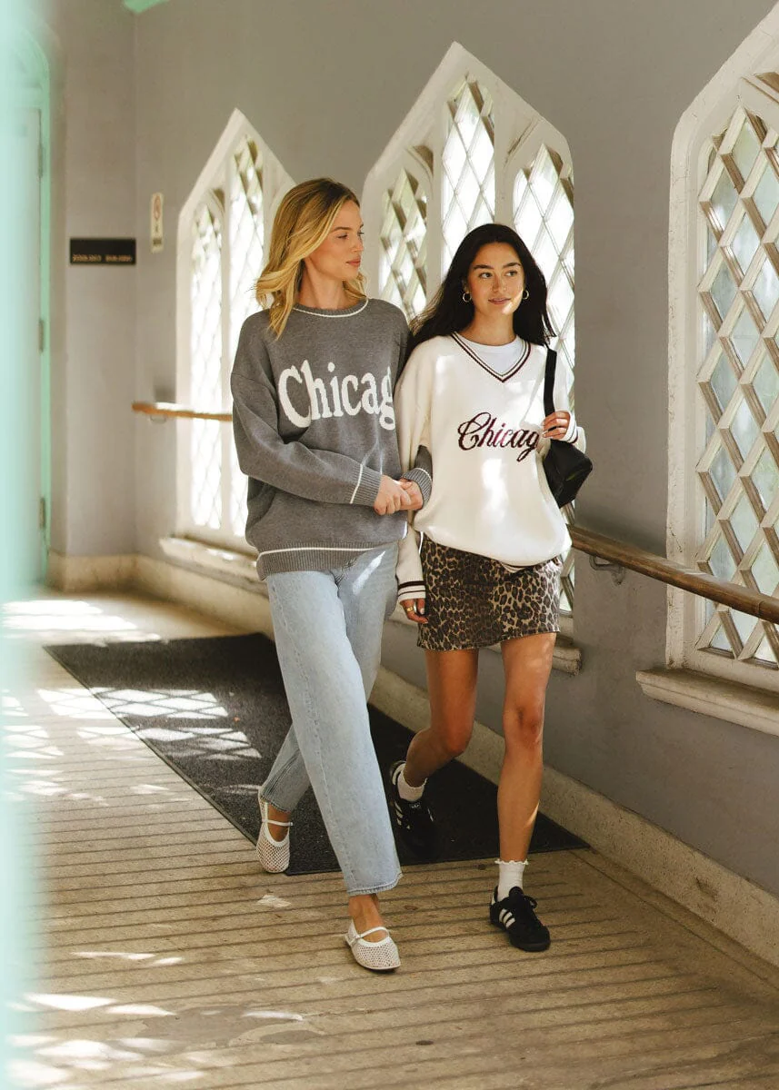 Chicago Collegiate V-Neck Sweater - Cream/Maroon - Image 8