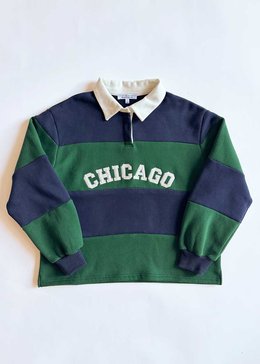 Chicago Color Block Polo Sweatshirt - Navy & Green - Image 2