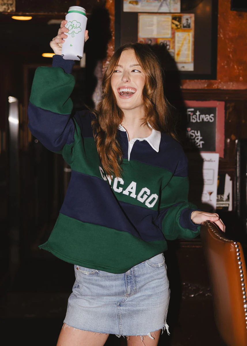 Chicago Color Block Polo Sweatshirt - Navy & Green - Image 6