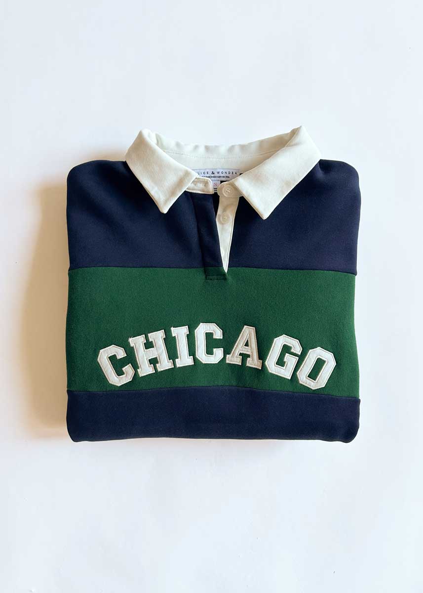 Chicago Color Block Polo Sweatshirt - Navy & Green - Image 8