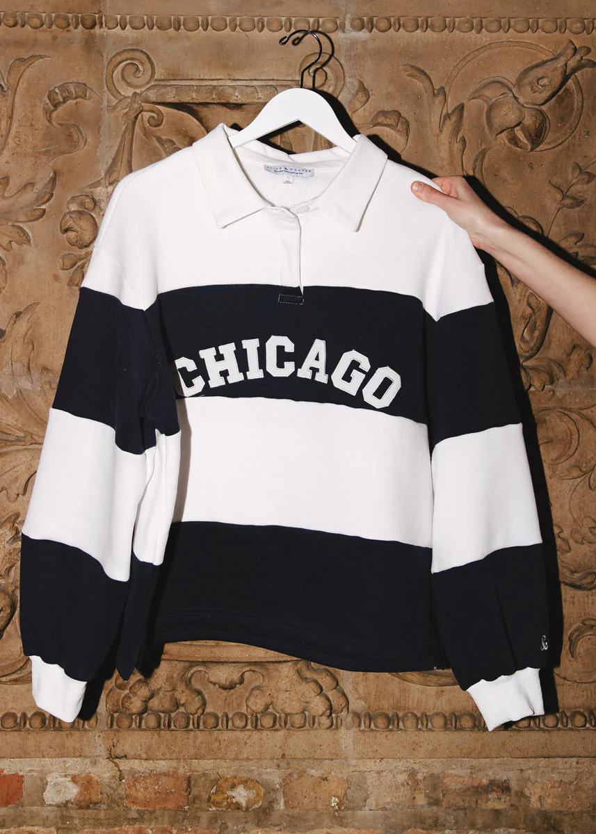 Chicago Color Block Polo Sweatshirt - Navy & White - Image 3
