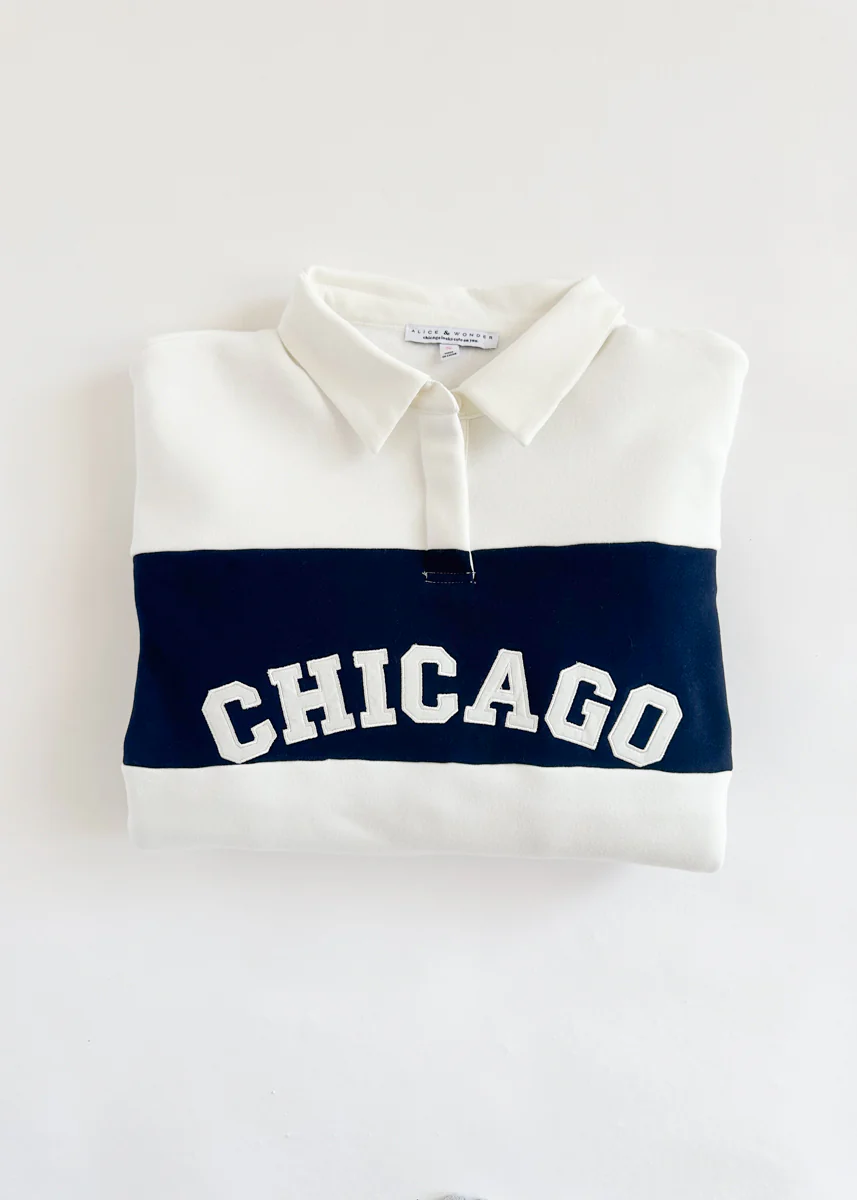 Chicago Color Block Polo Sweatshirt - Navy & White - Image 6