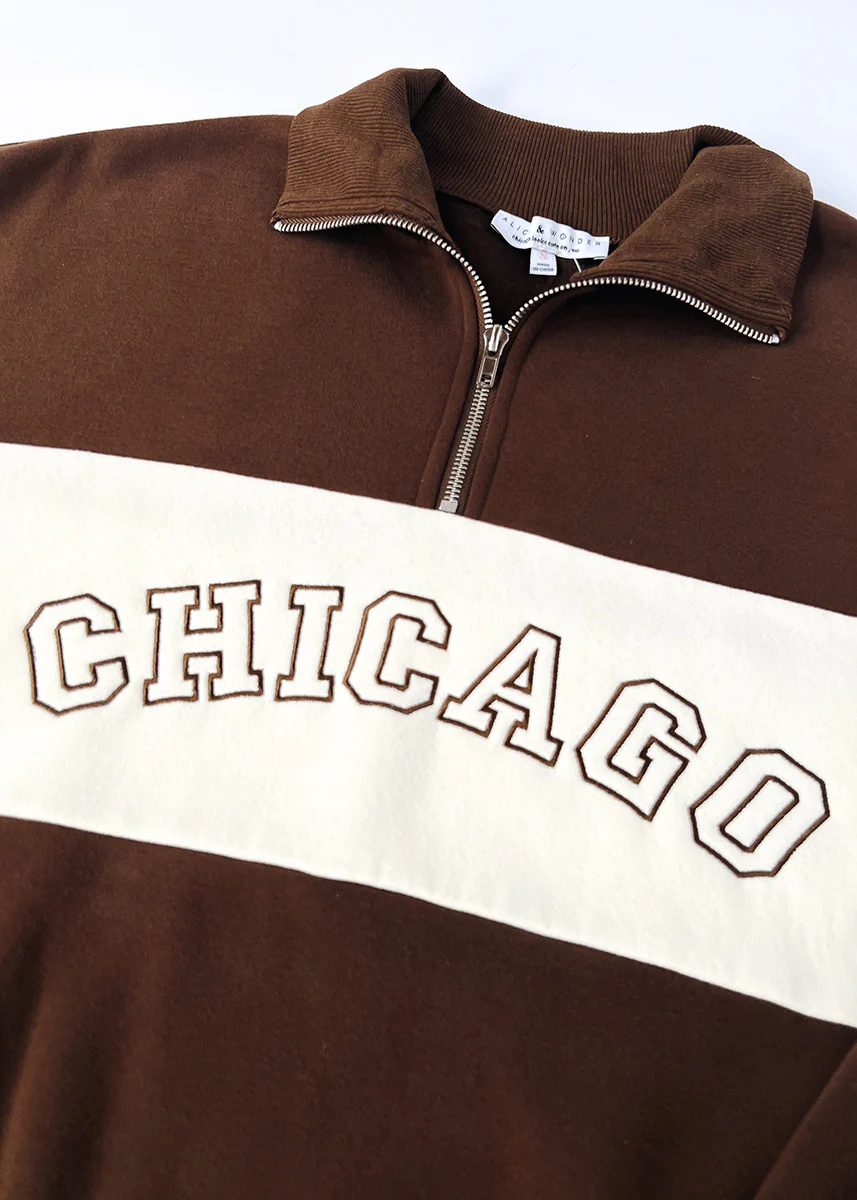 Chicago Color Blocked Quarter Zip Sweatshirt - Chocolate - Image 6