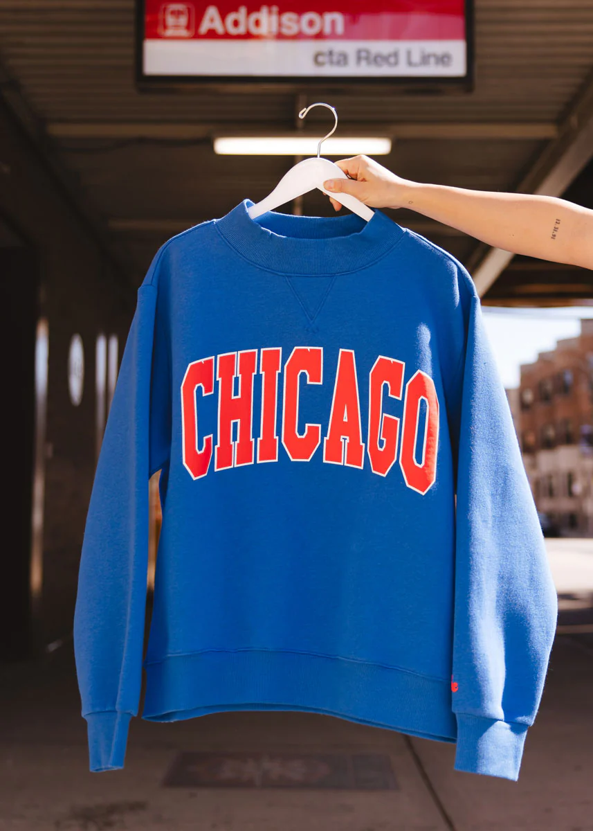 Chicago Mock Neck Sweatshirt - Cobalt & Red - Image 3
