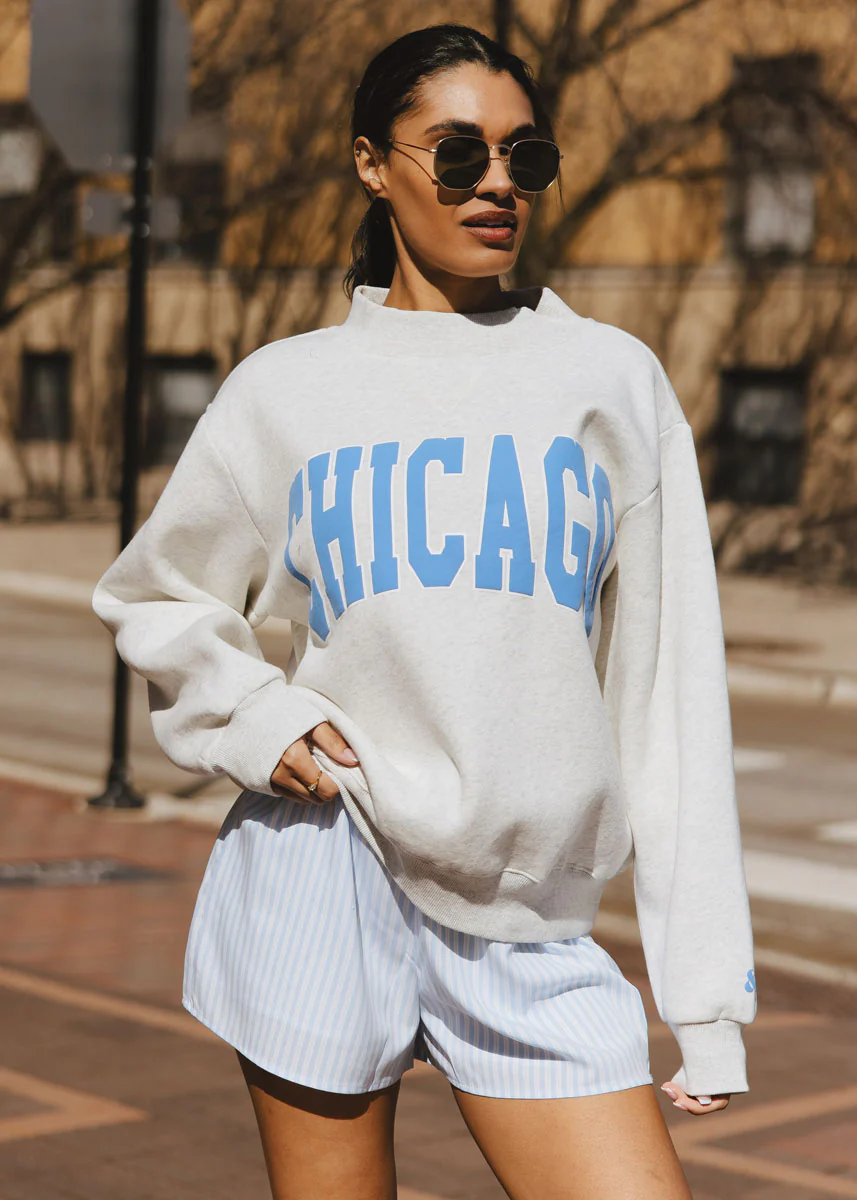 Chicago Mock Neck Sweatshirt - Heather Grey & Blue - Image 3