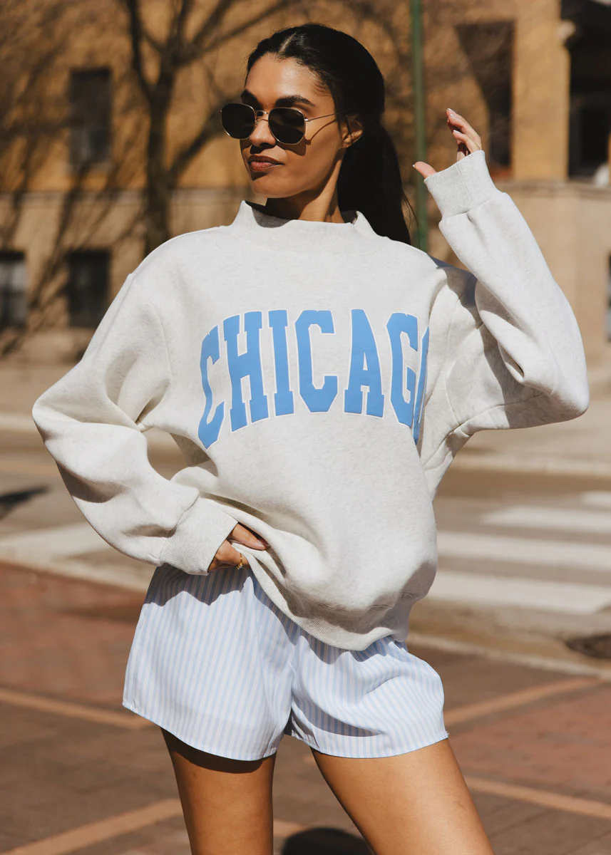 Chicago Mock Neck Sweatshirt - Heather Grey & Blue - Image 5