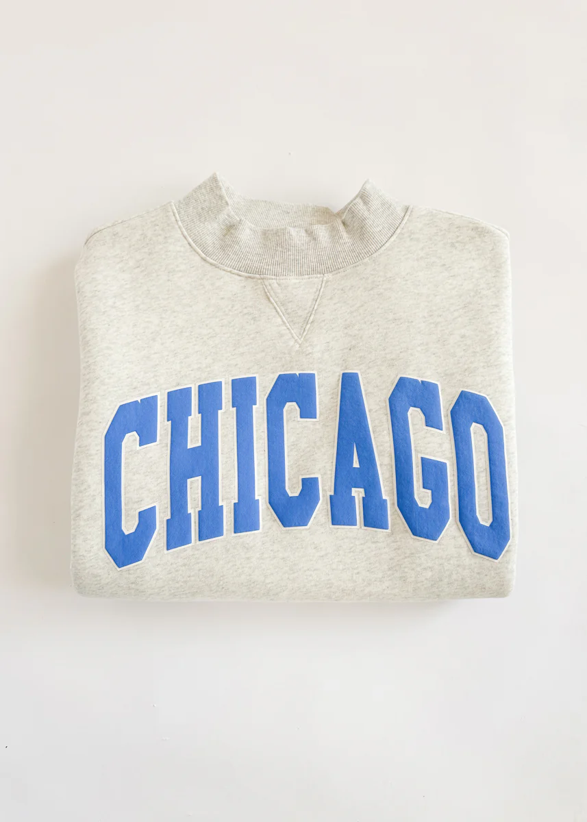 Chicago Mock Neck Sweatshirt - Heather Grey & Blue - Image 7