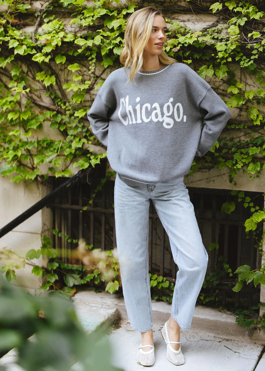 Chicago Oversized Stripe Cuff Sweater - Dark Grey - Image 3