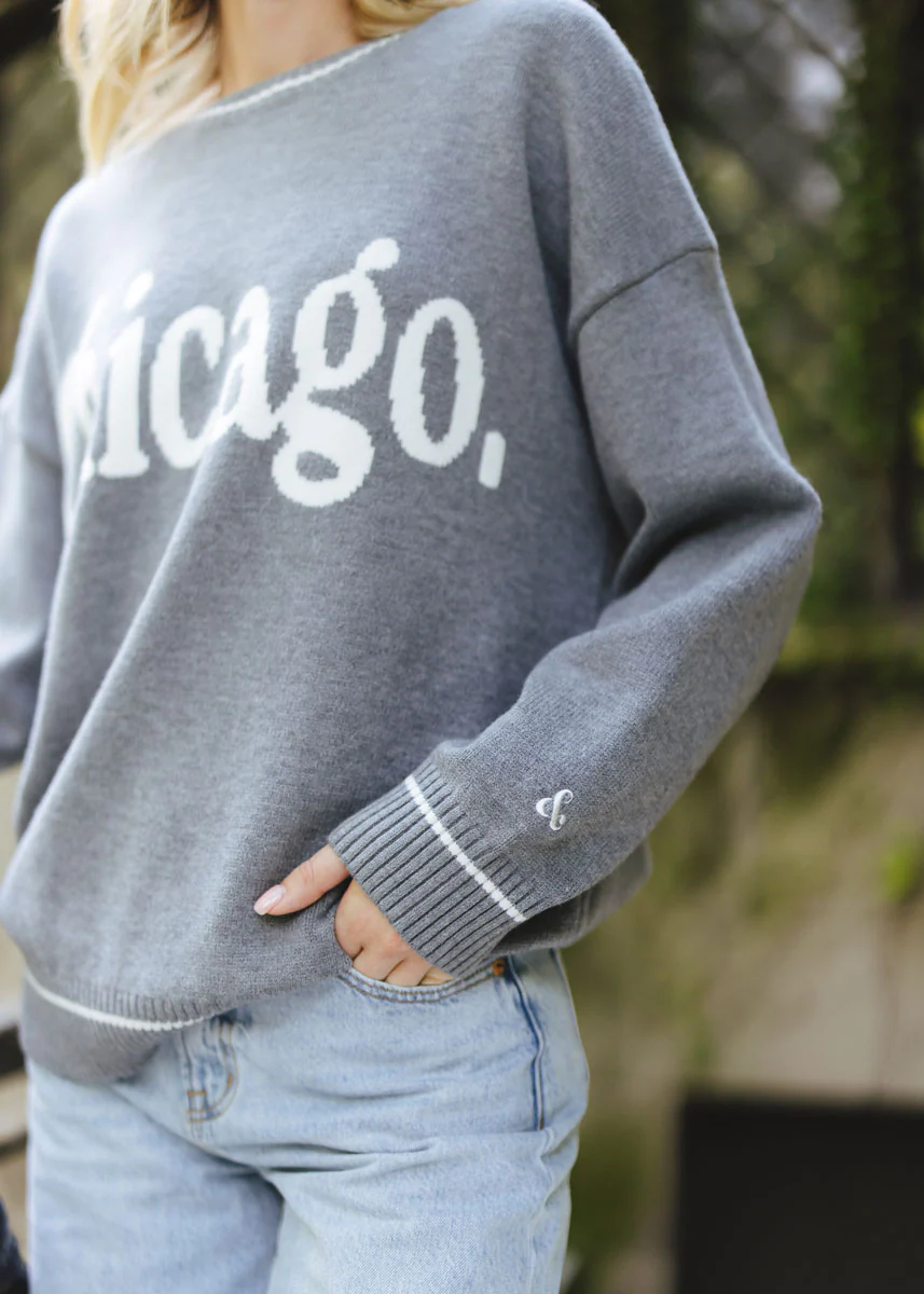 Chicago Oversized Stripe Cuff Sweater - Dark Grey - Image 5