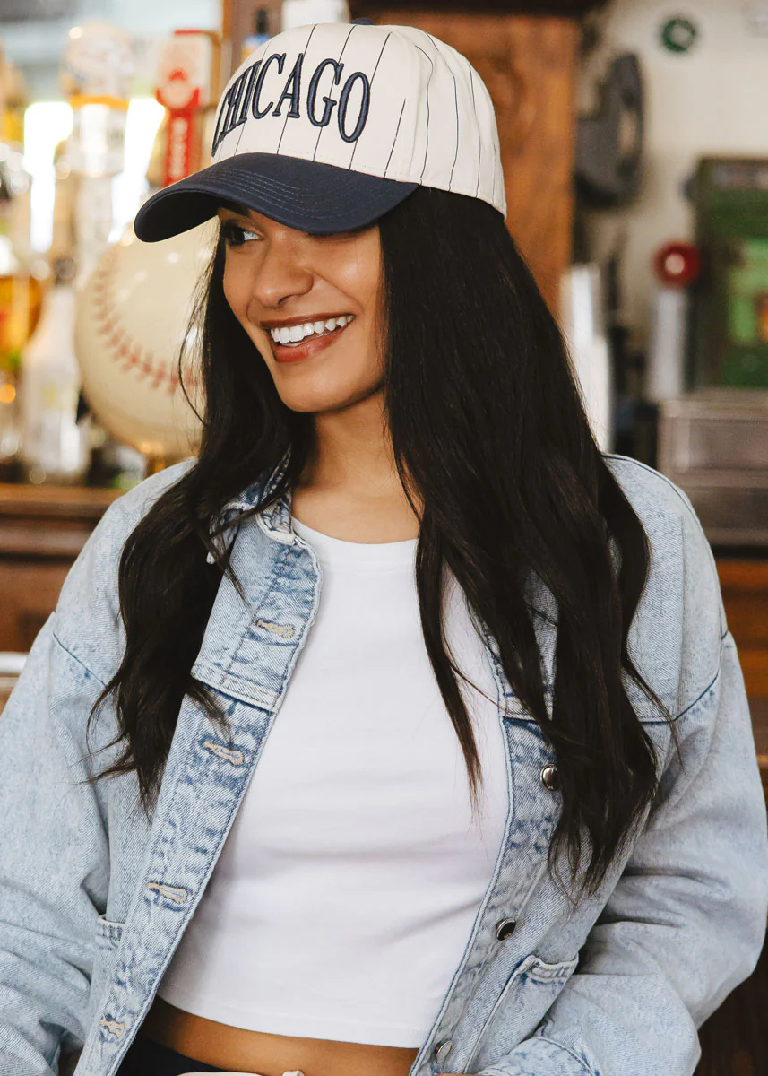 Chicago Puff Pinstripe Baseball Cap - Breaker Blue - Image 4