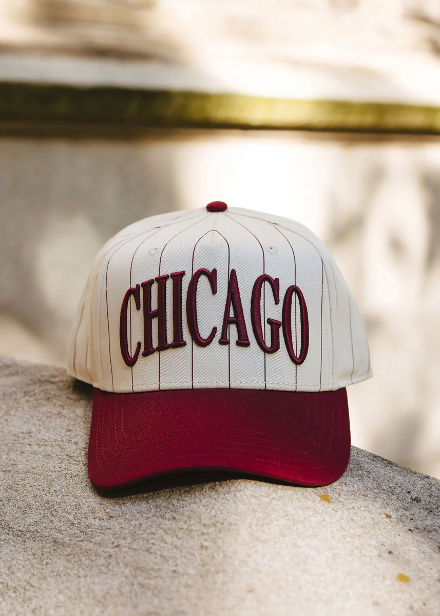 Chicago Puff Pinstripe Baseball Cap - Burgundy - Image 2