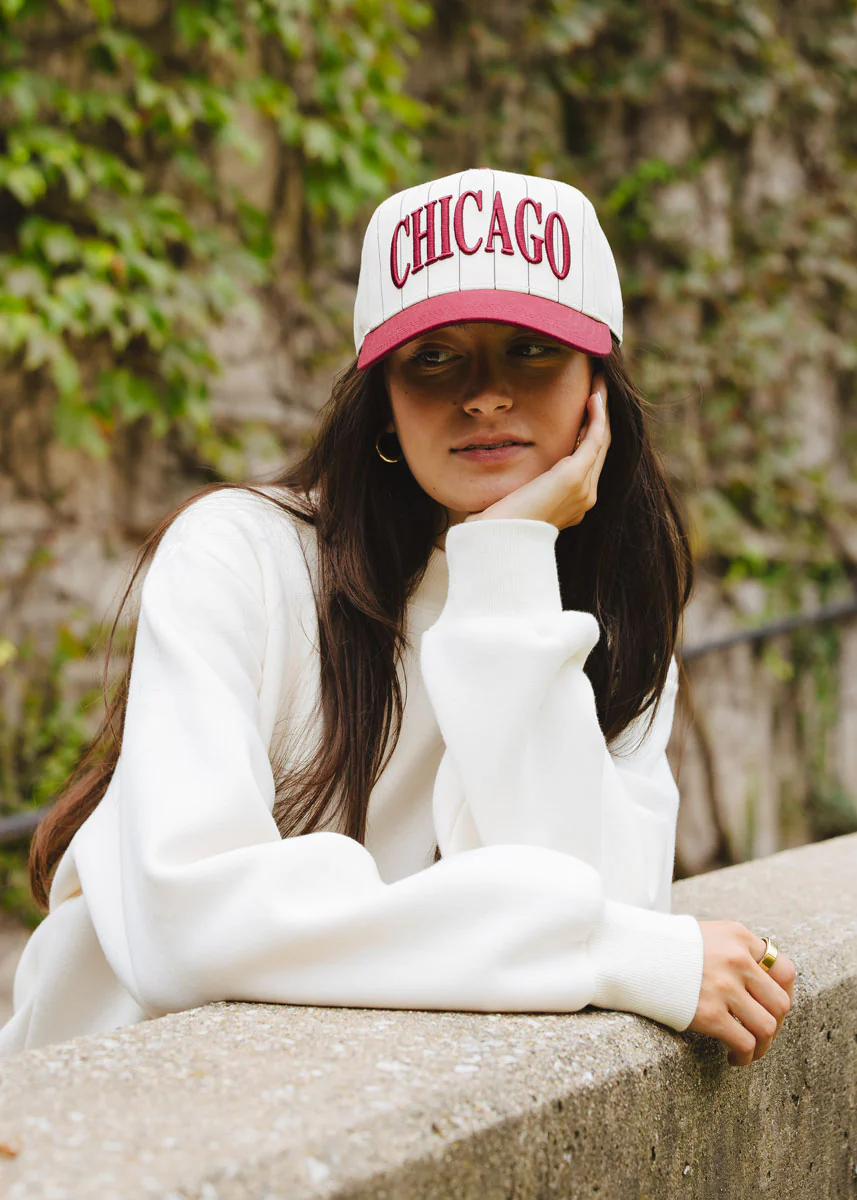 Chicago Puff Pinstripe Baseball Cap - Burgundy - Image 3