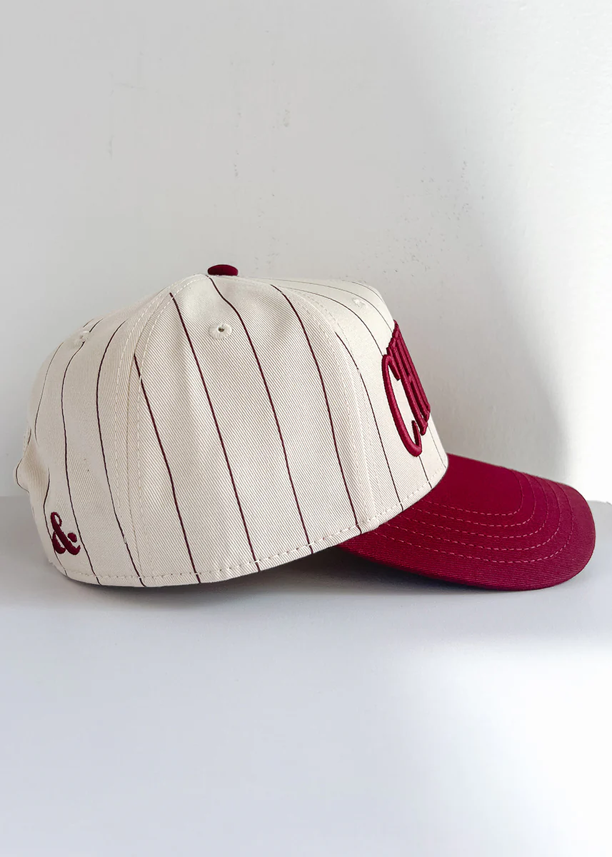 Chicago Puff Pinstripe Baseball Cap - Burgundy - Image 5