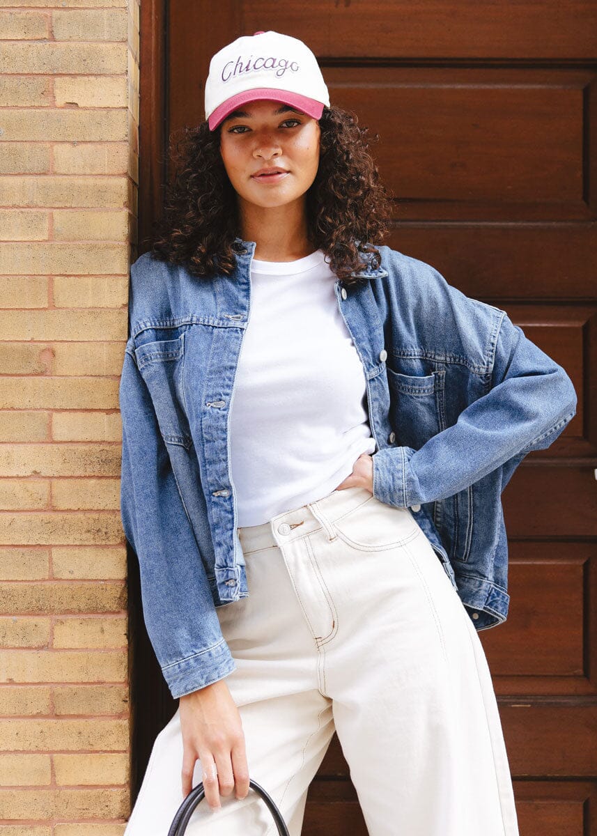 Chicago Script Baseball Cap - Ivory & Burgundy - Image 3