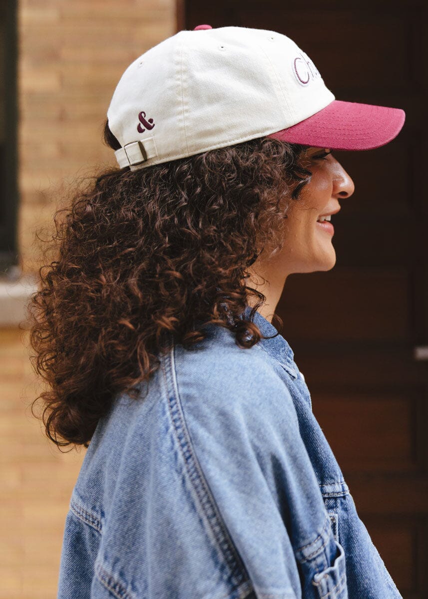 Chicago Script Baseball Cap - Ivory & Burgundy - Image 4