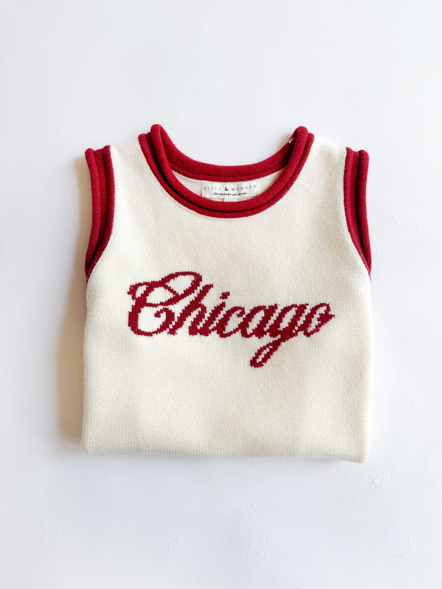 Chicago Script Ringer Sweater Vest - Ivory Red Combo - Image 7