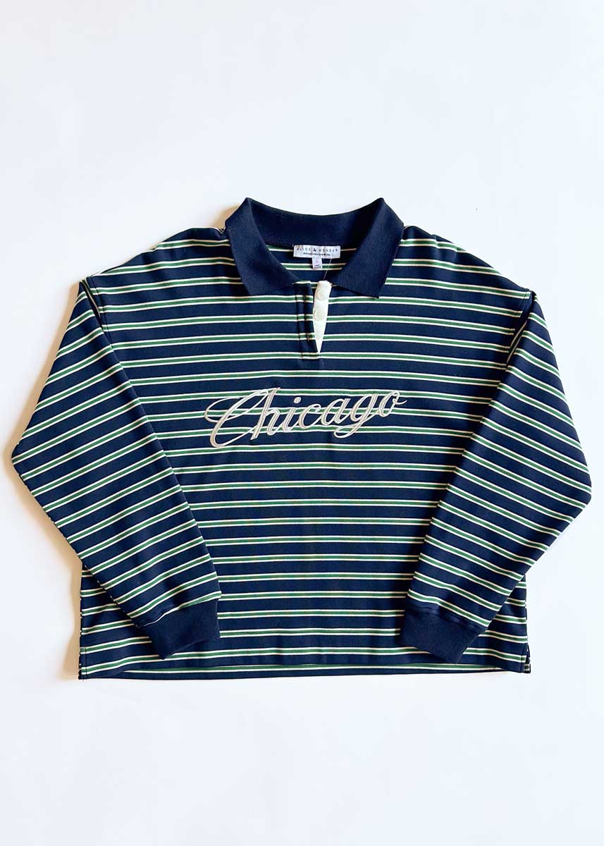 Chicago Script Striped Polo Shirt - Image 2