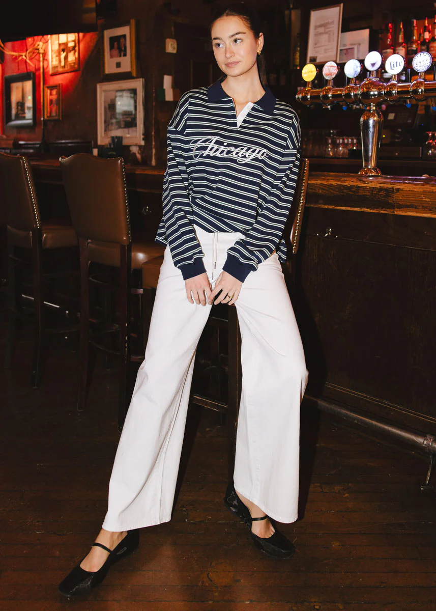 Chicago Script Striped Polo Shirt - Image 4