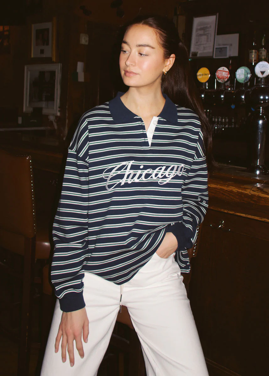 Chicago Script Striped Polo Shirt - Image 6