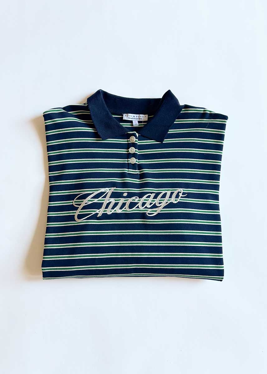 Chicago Script Striped Polo Shirt - Image 7