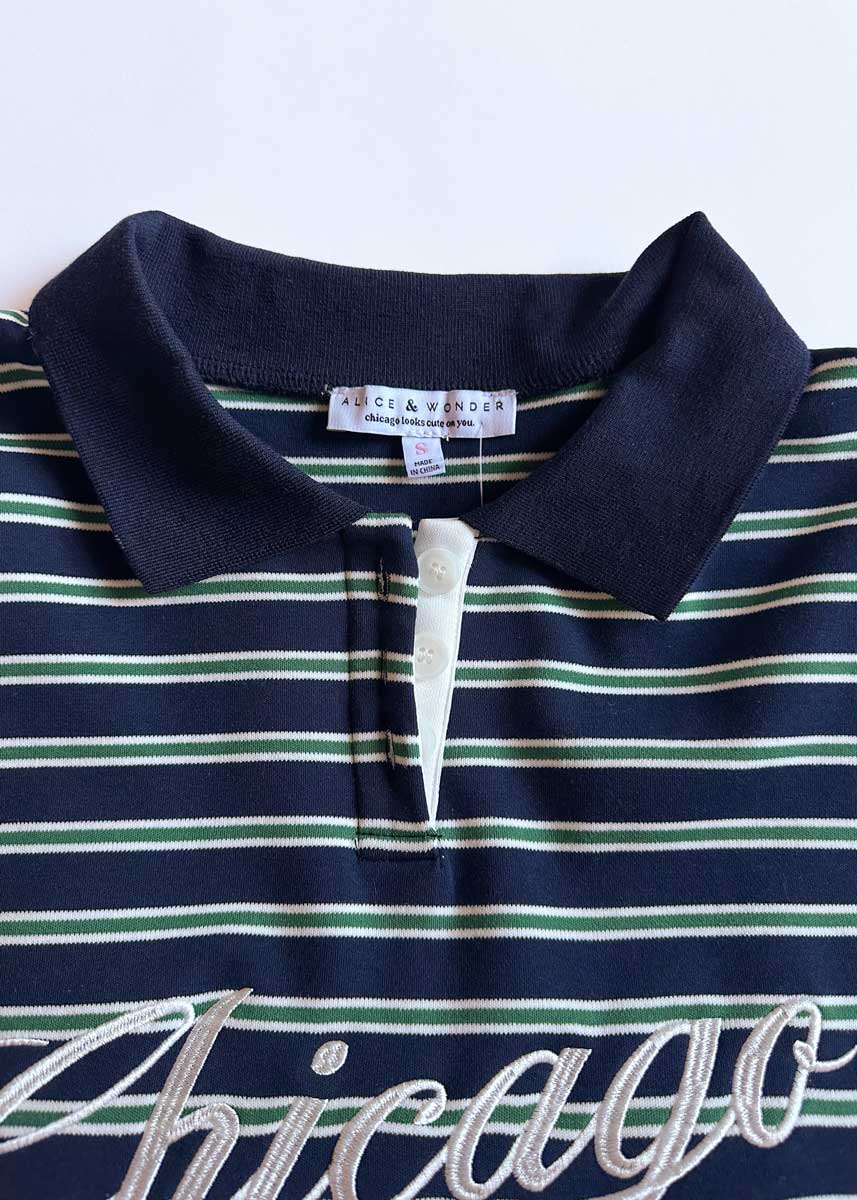 Chicago Script Striped Polo Shirt - Image 8