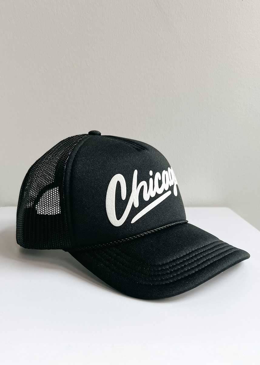 Chicago Script Trucker Hat - Black - Image 3