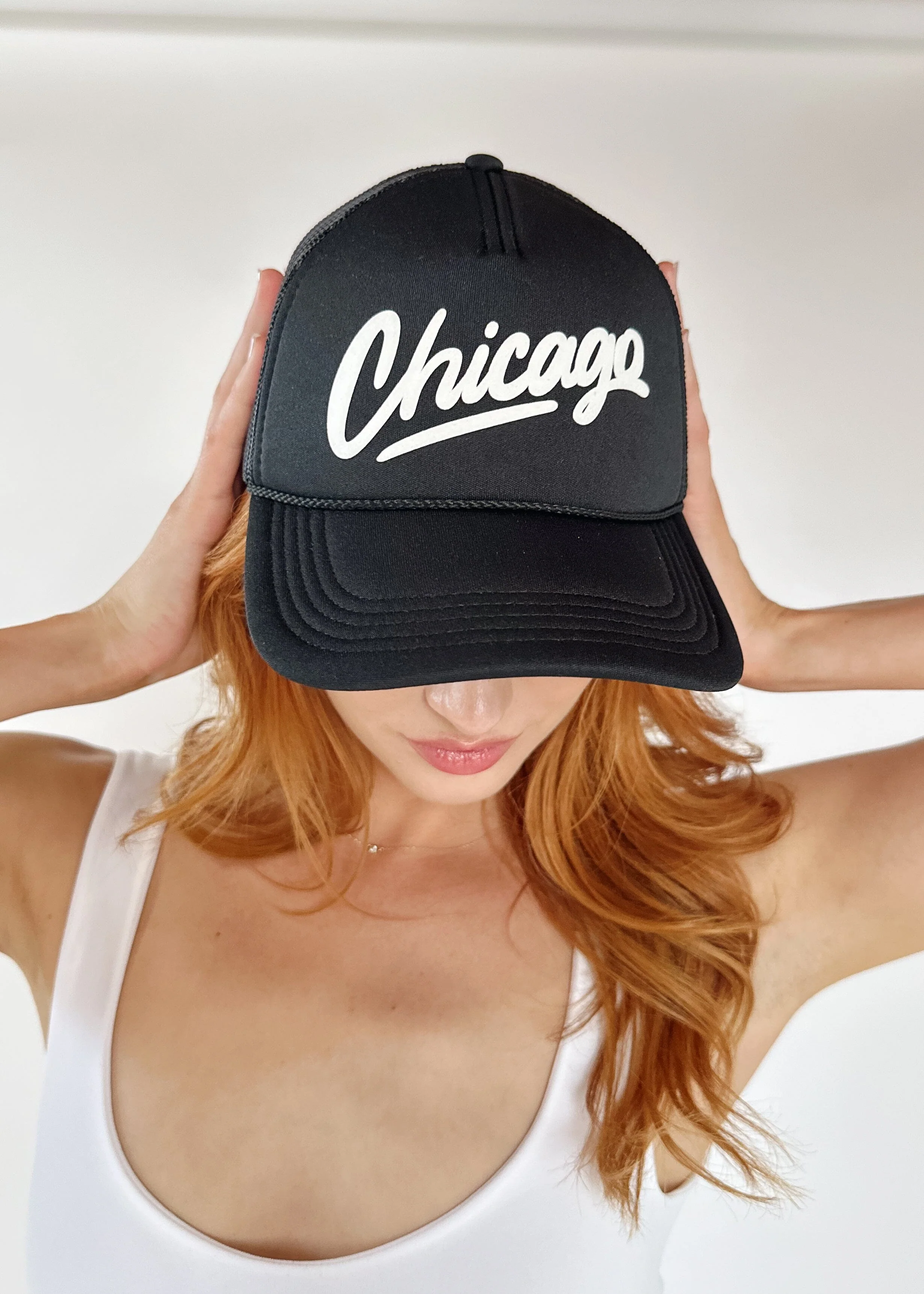 Chicago Script Trucker Hat - Black - Image 5