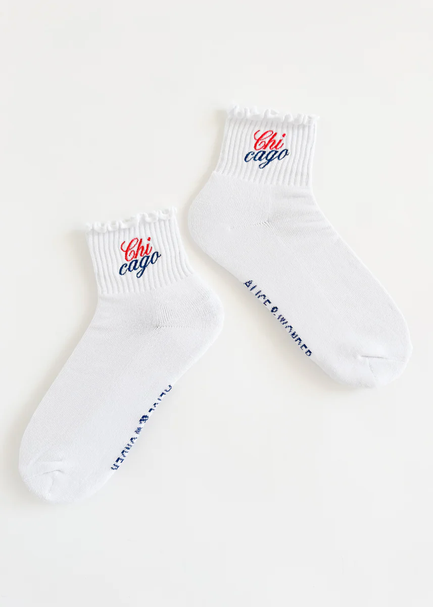 Chicago Stacked Script Ruffle Sock - Image 2