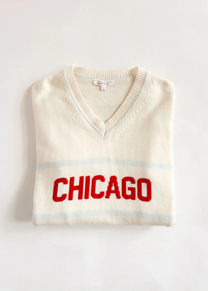 Chicago Striped Oversized V-Neck Sweater - Ivory - Image 3