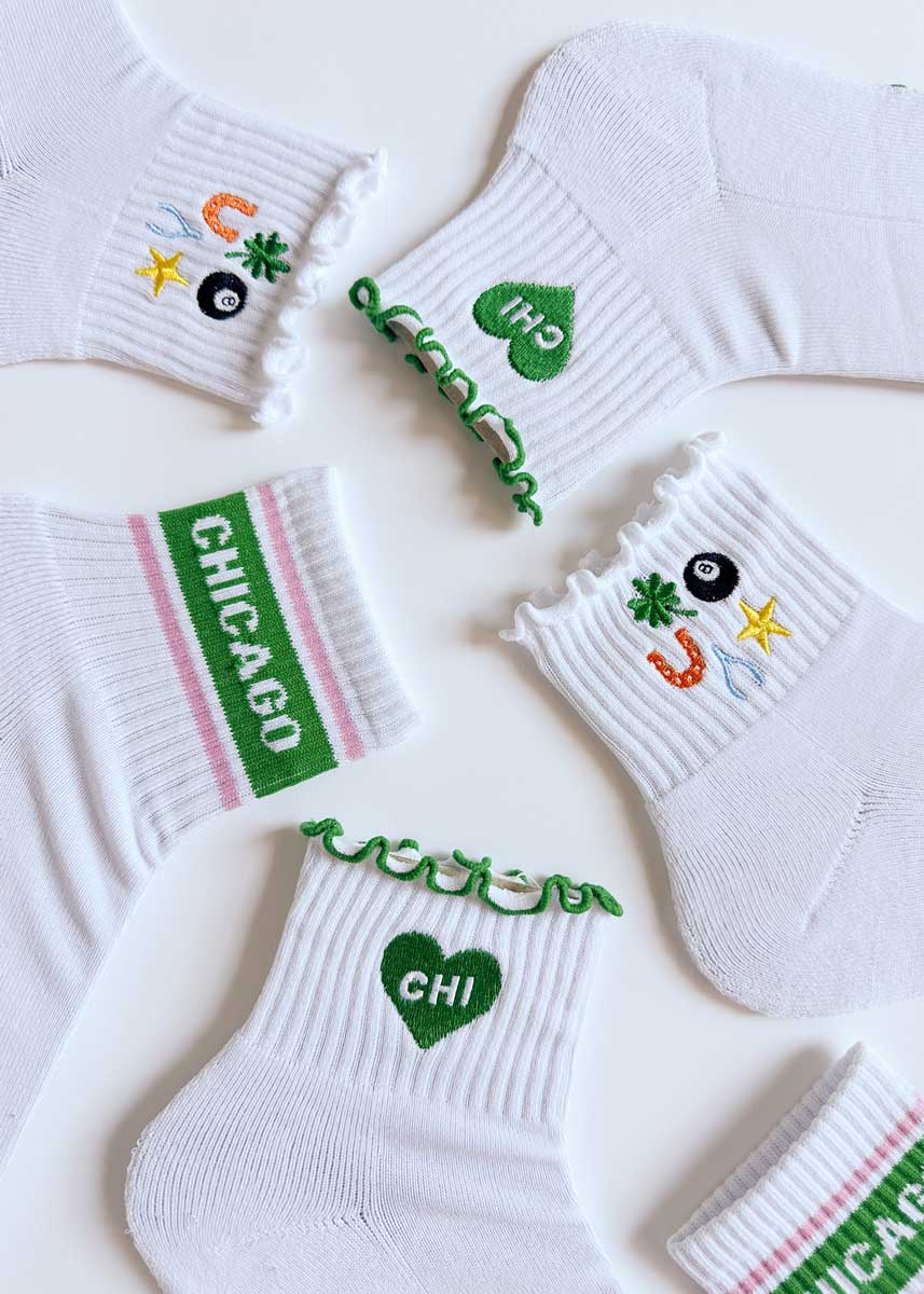 Chicago Triple Stripe Crew Sock - Green & Pink - Image 3