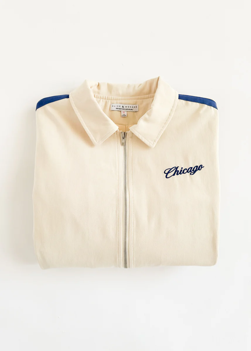 Chicago Varsity Double Stripe Jacket - Blue - Image 6