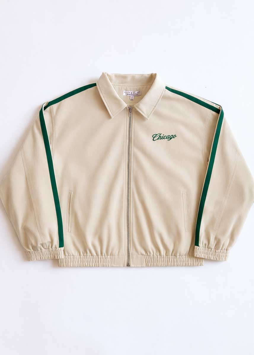 Chicago Varsity Double Stripe Jacket - Green - Image 2