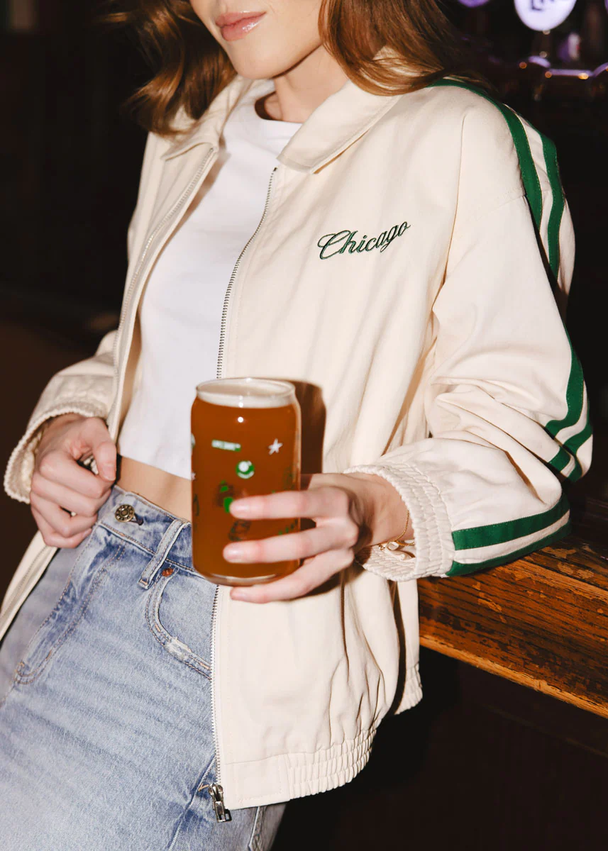 Chicago Varsity Double Stripe Jacket - Green - Image 3