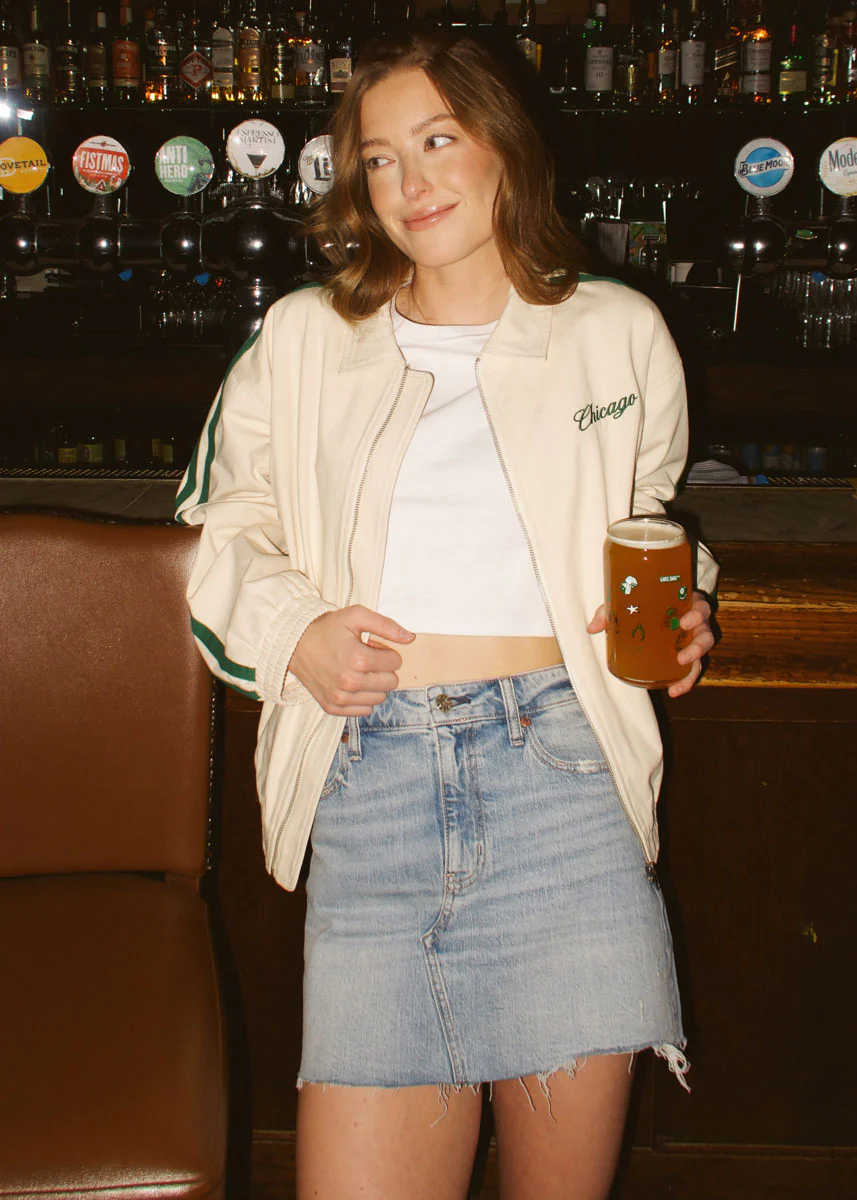 Chicago Varsity Double Stripe Jacket - Green - Image 4