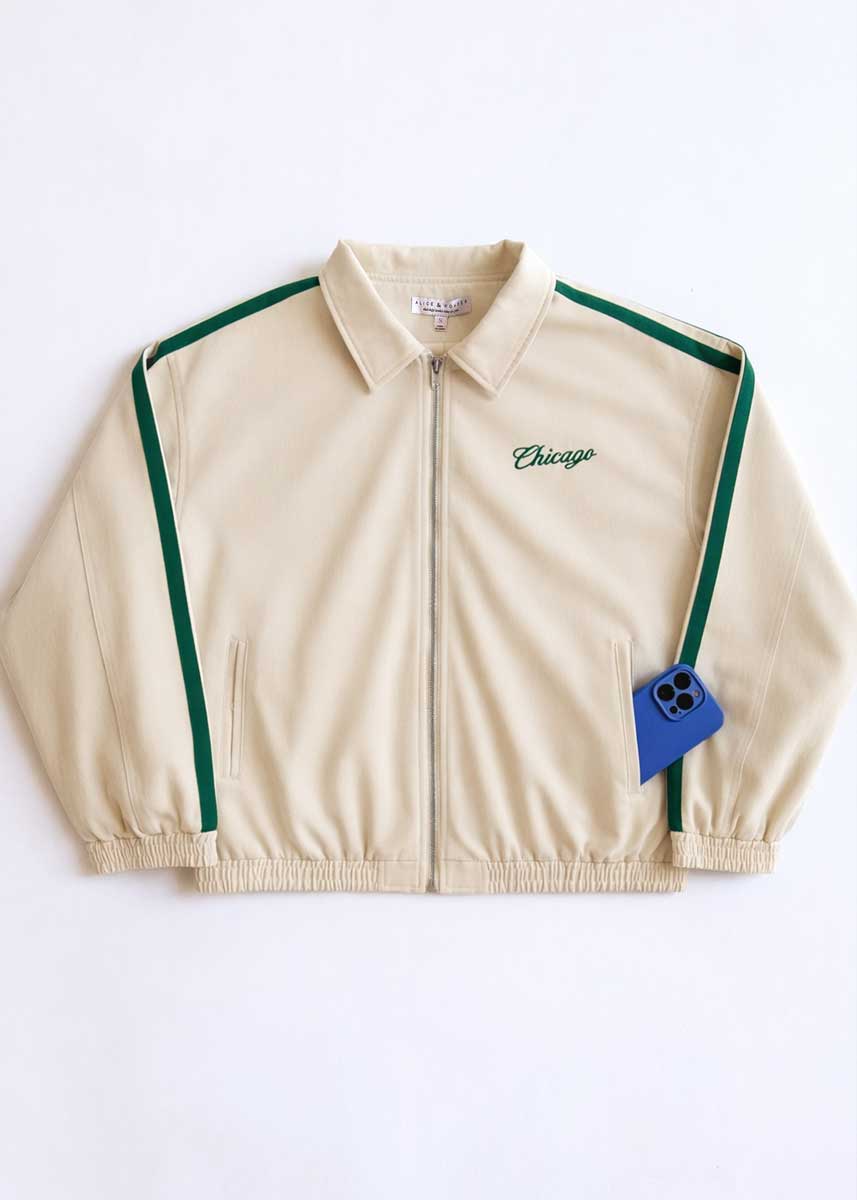 Chicago Varsity Double Stripe Jacket - Green - Image 6