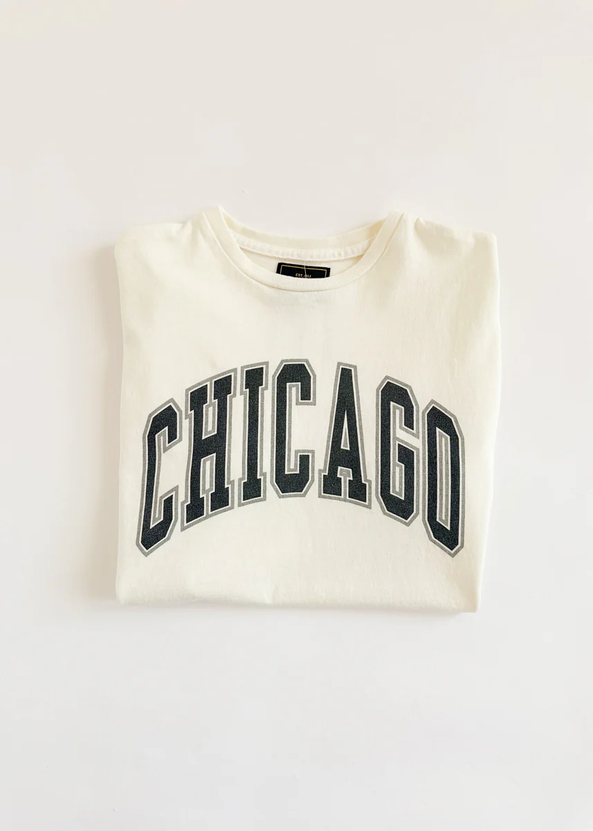 Chicago Varsity Heavyweight Crop Tee - Black & Silver - Image 5