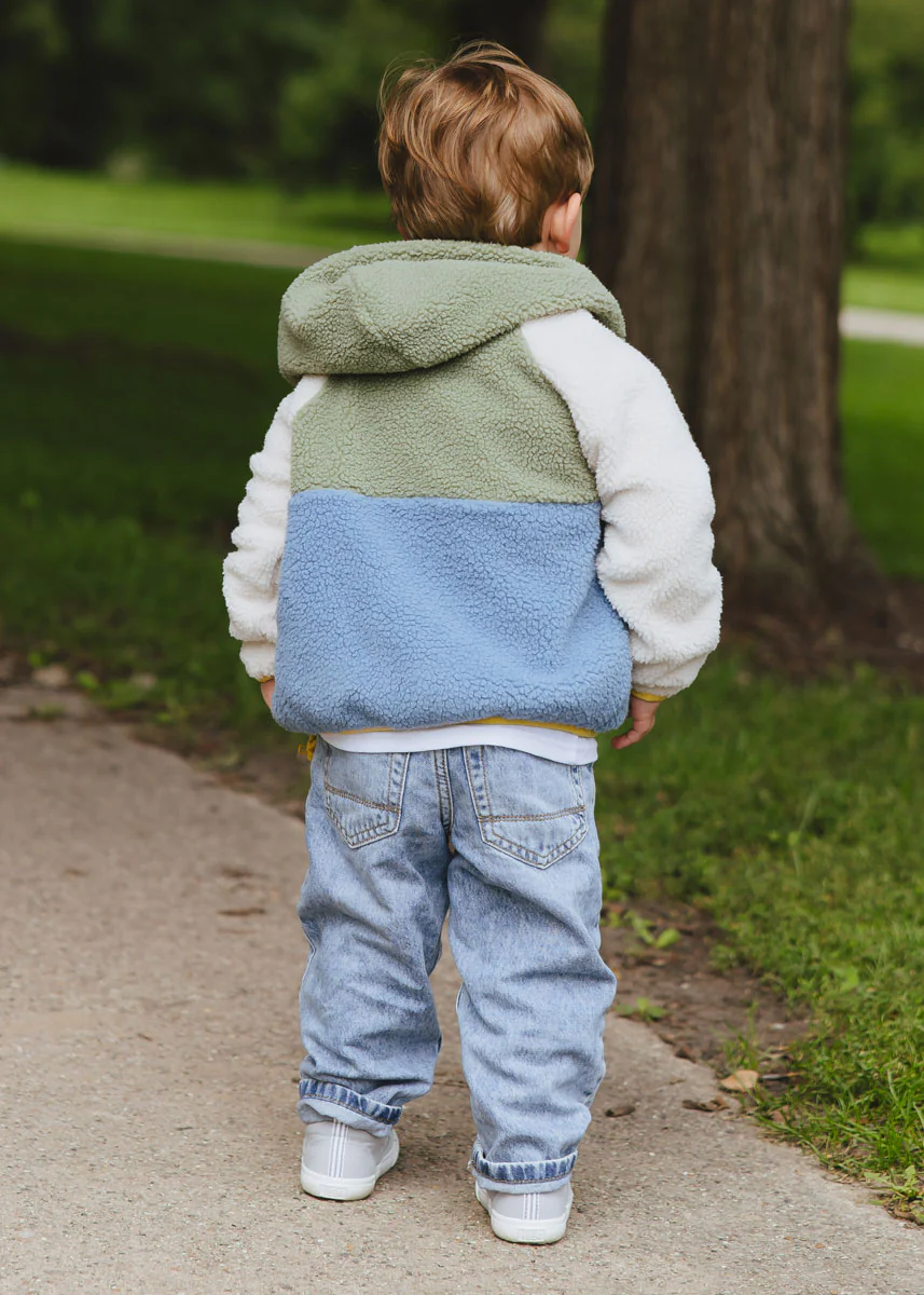 Colorblock Fleece Jacket - Blue & Green - Image 3