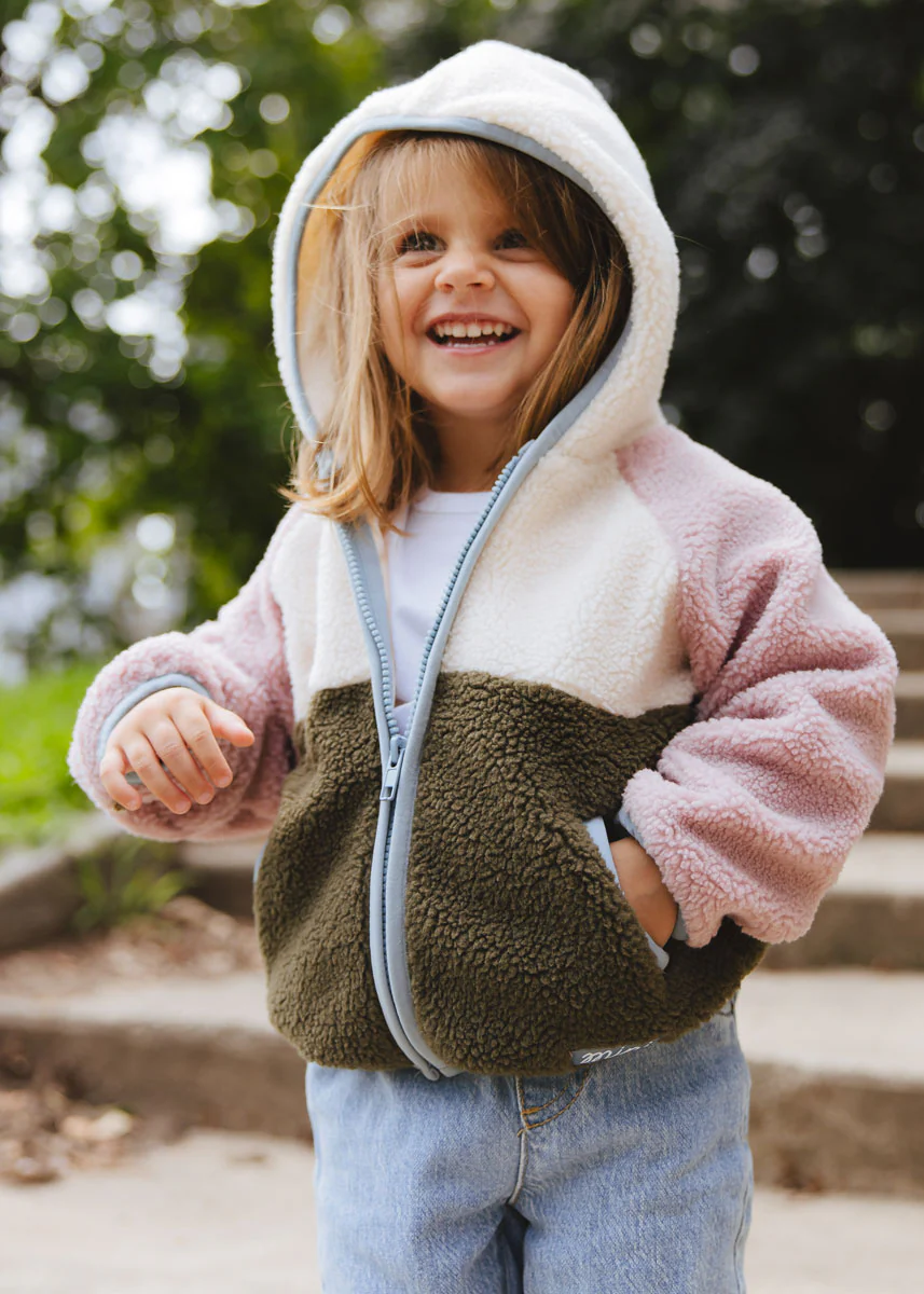 Colorblock Fleece Jacket - Pink & Green - Image 3