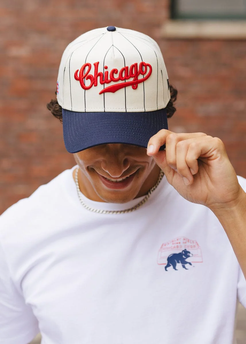 Cubs Vintage Logo Pinstripe Hat - Navy - Image 2