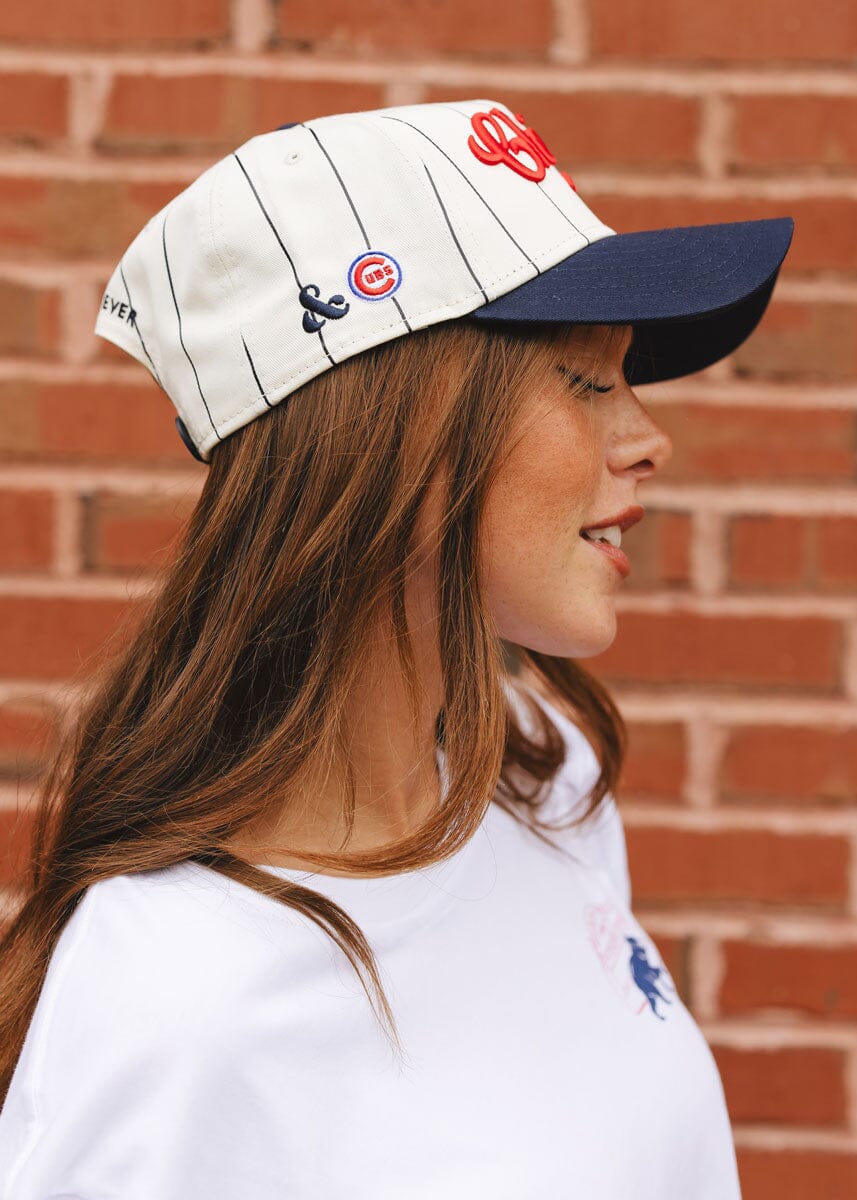 Cubs Vintage Logo Pinstripe Hat - Navy - Image 3