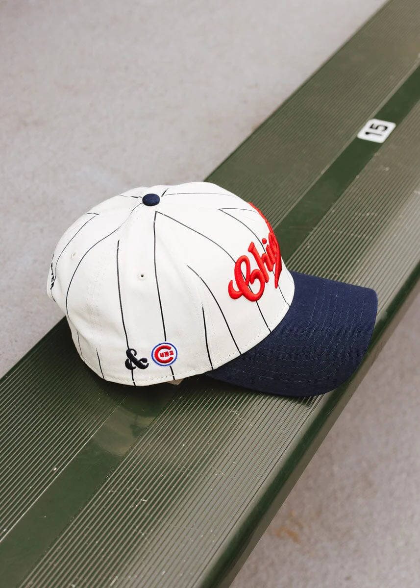 Cubs Vintage Logo Pinstripe Hat - Navy - Image 6