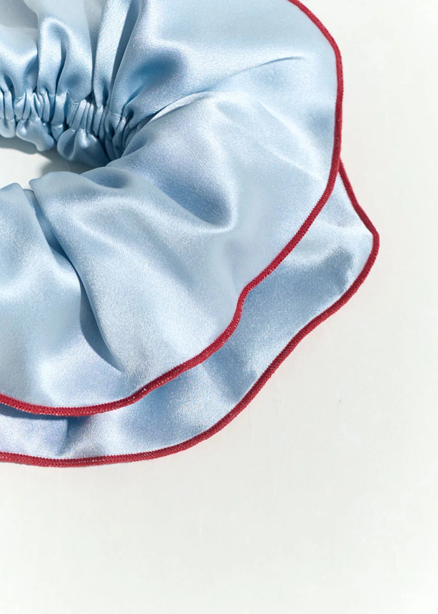 Double-Layer Flower Oversized Silk Scrunchie - Pastel Blue - Image 3