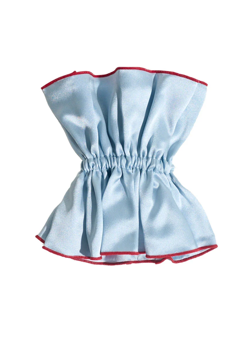 Double-Layer Flower Oversized Silk Scrunchie - Pastel Blue - Image 4