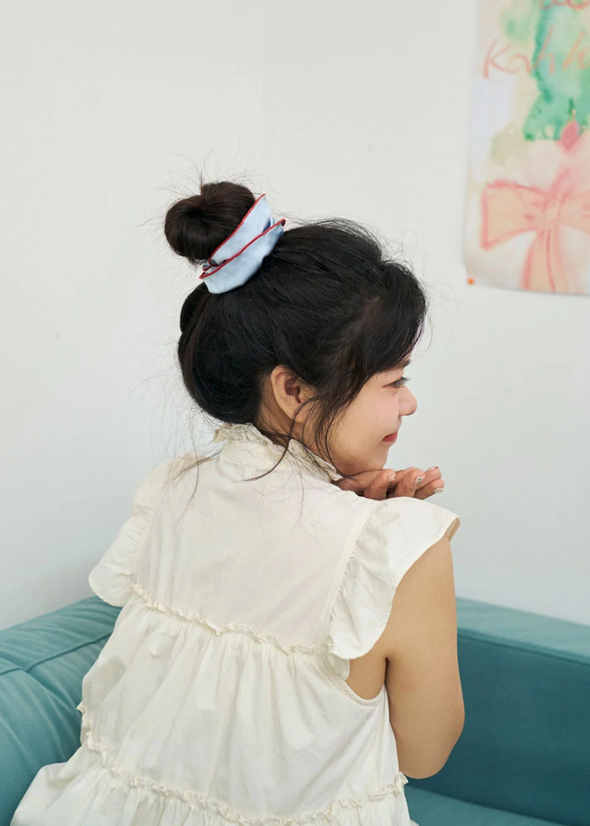 Double-Layer Flower Oversized Silk Scrunchie - Pastel Blue - Image 5